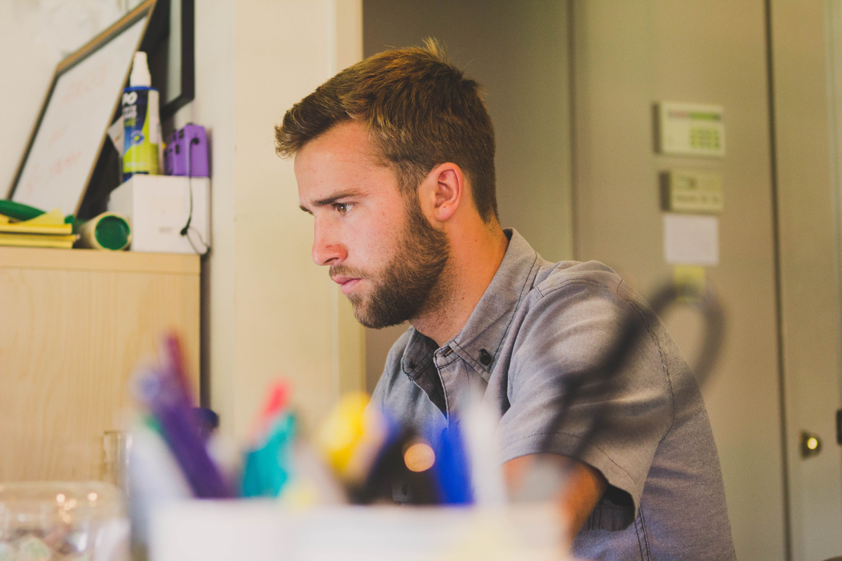 student studying in office