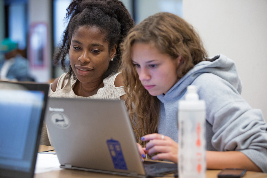 students working on a computer